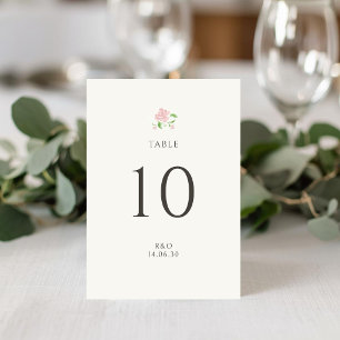 Green Chic Floral Rose Wedding Table Number Card