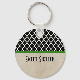 Green Chic Quatrefoil Sweet 16 Keychain