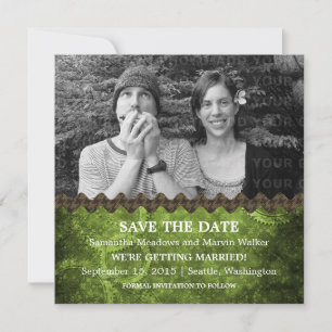 Green Chic Steampunk Photo Save the Date Invite