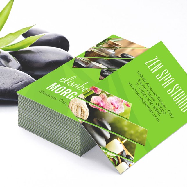 Green Chic Zen Spa Wellness Massage Therapist Business Card (Creator Uploaded)