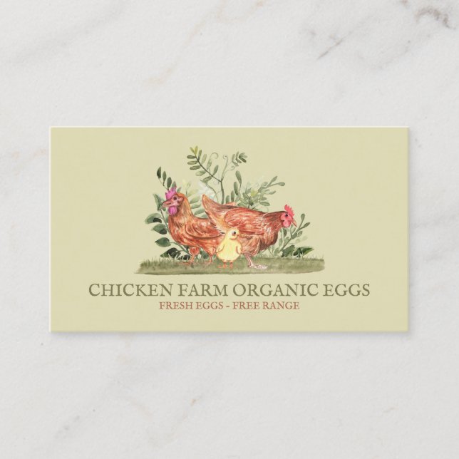 Green Chicken Farm Fresh Eggs rooster Business Card (Front)