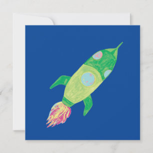 Green Childish Space Rocket Invitation