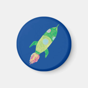 Green Childish Space Rocket Magnet