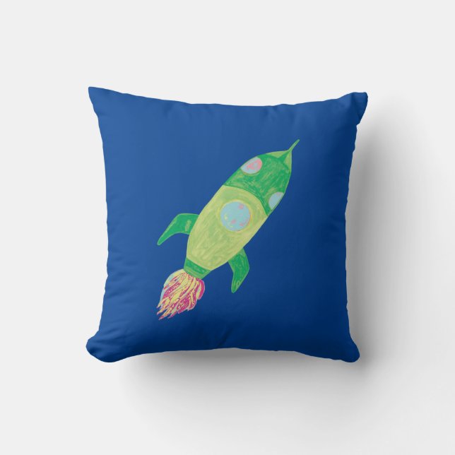 Green Childish Space Rocket Star Cushion (Front)
