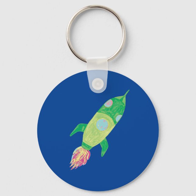 Green Childish Space Rocket Star Key Ring (Front)