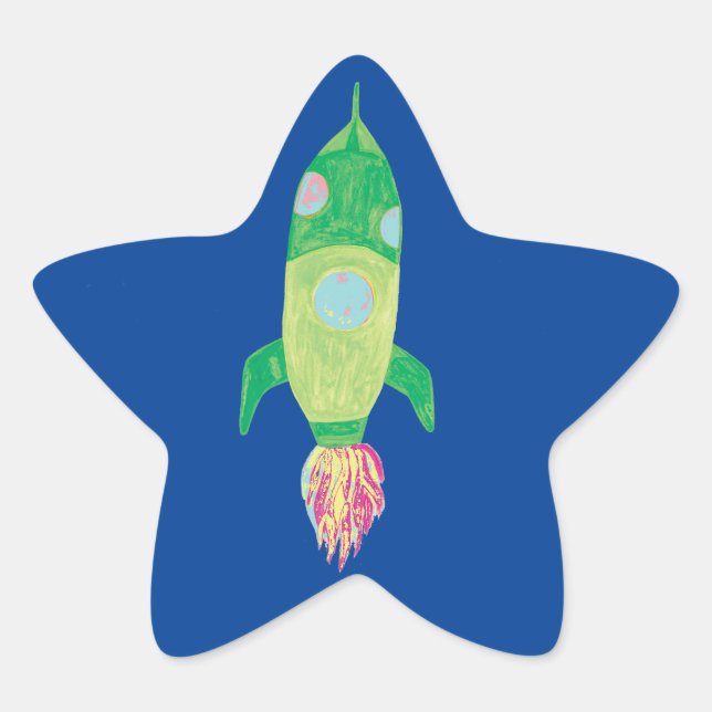 Green Childish Space Rocket Star Sticker (Front)