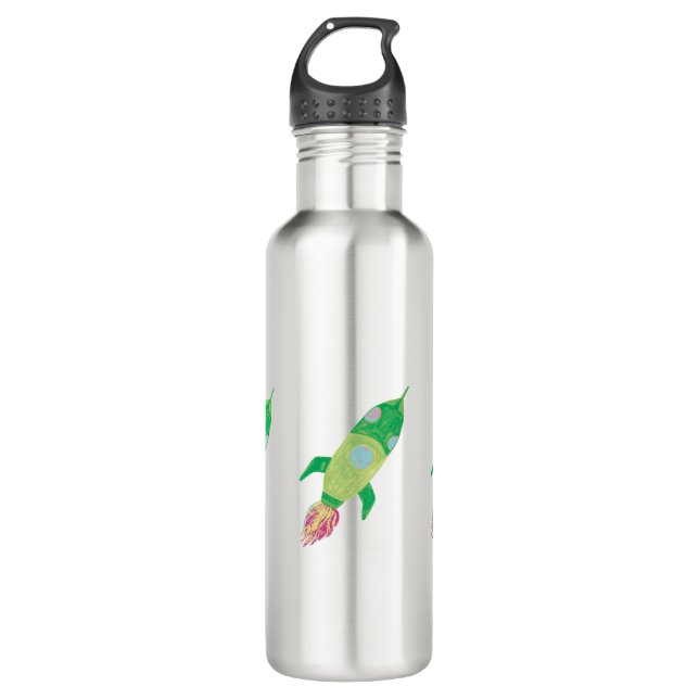 Green Childish Space Rockets  710 Ml Water Bottle (Front)