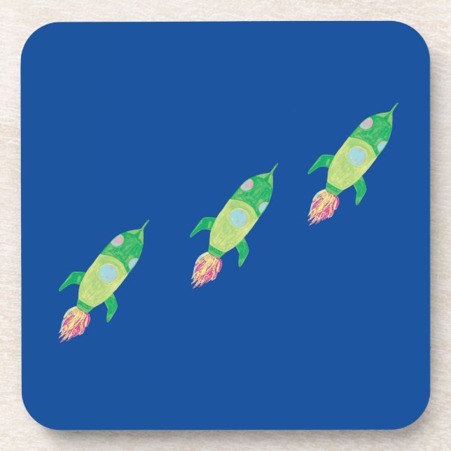 Green Childish Space Rockets  Coaster (Front)