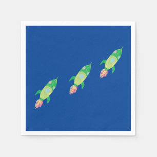 Green Childish Space Rockets  Napkin
