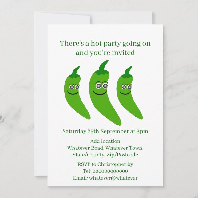 Green Chilli Pepper Invitation (Front)