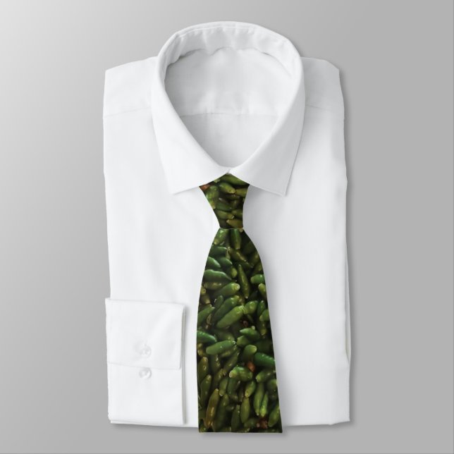 Green Chilli Pepper Pattern Tie (Tied)