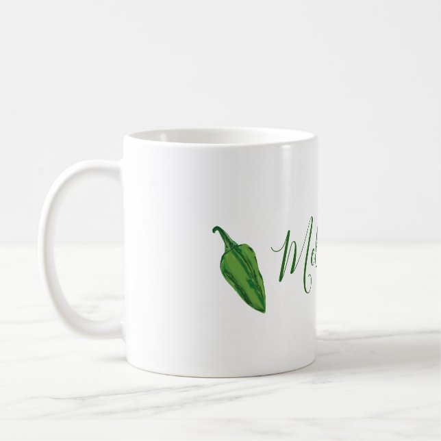 Green Chilli Peppers  personalised Coffee Mug (Left)