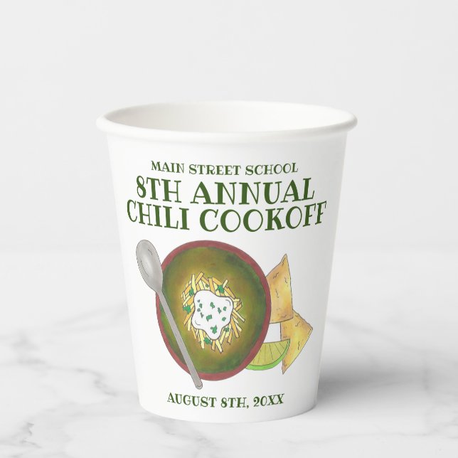 Green Chilli Verde Chilli Cookoff Cook-Off Food Paper Cups (Front)