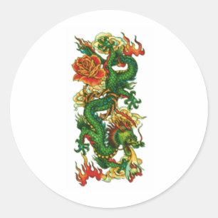 GREEN CHINESE DRAGON CLASSIC ROUND STICKER