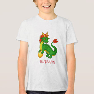 Green Chinese Dragon Custom Name Tri-Blend Shirt
