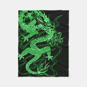 Green Chinese Dragon Fleece Blanket