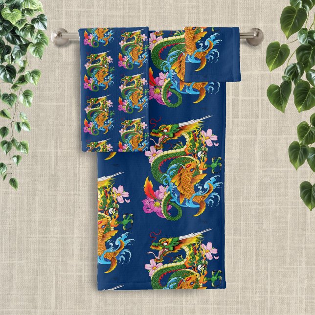 Green Chinese Dragon Koi Bath Towel Set (Creator Uploaded)