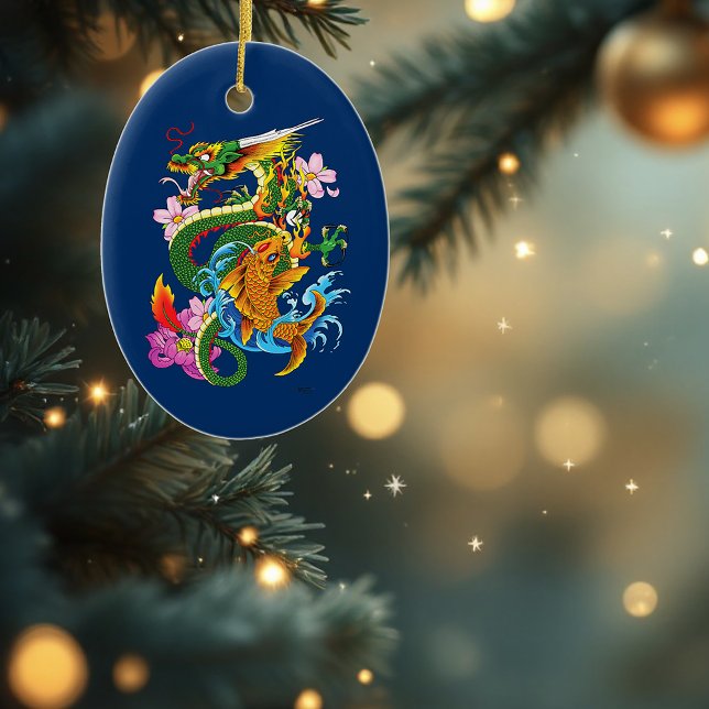 Green Chinese Dragon Koi Ceramic Tree Decoration (Creator Uploaded)