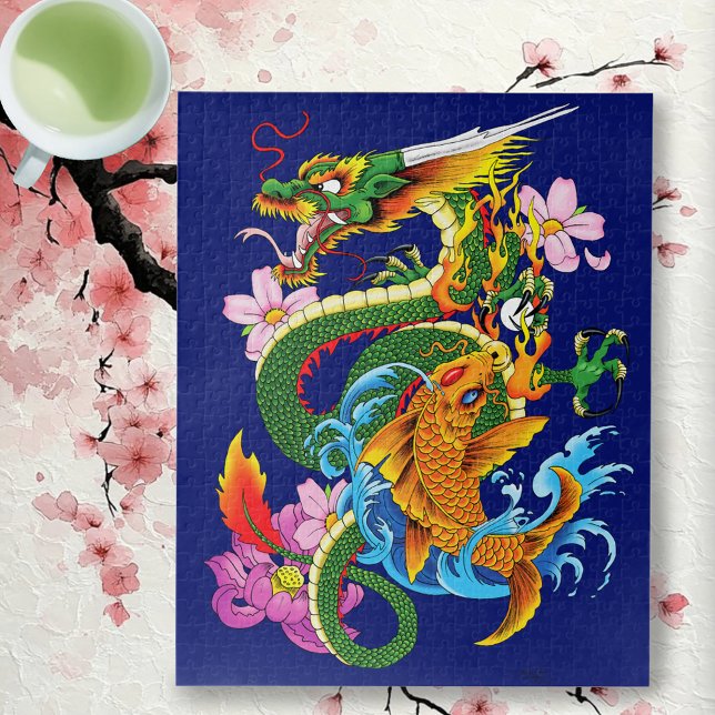Green Chinese Dragon Koi Jigsaw Puzzle (Creator Uploaded)