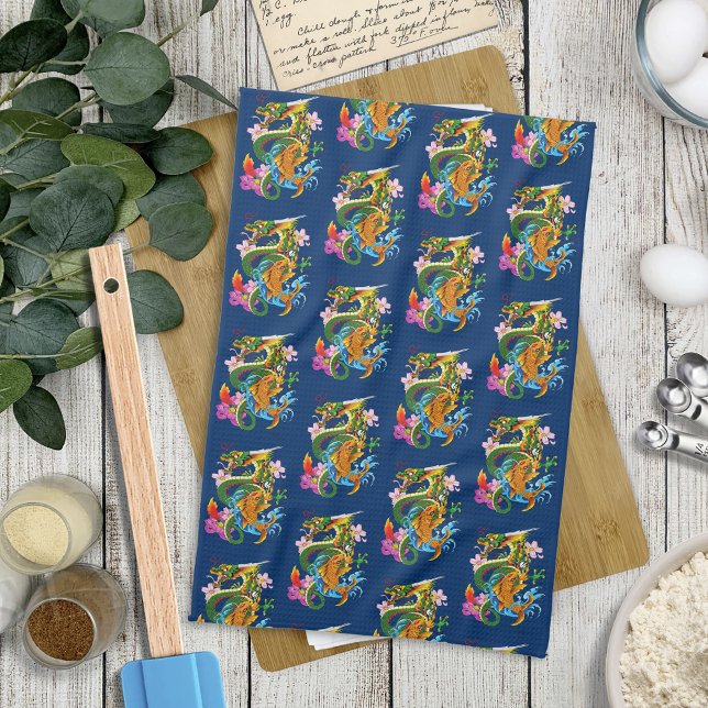 Green Chinese Dragon Koi Tea Towel (Creator Uploaded)