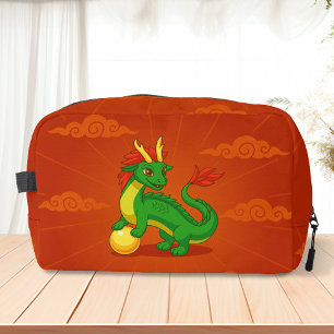 Green Chinese Dragon on Red Dopp Kit