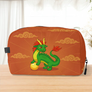 Green Chinese Dragon on Red Dopp Kit