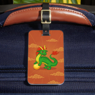 Green Chinese Dragon on Red Luggage Tag