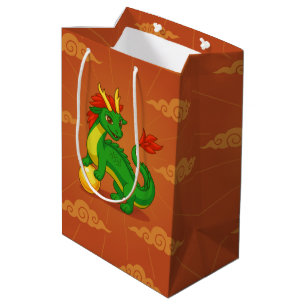 Green Chinese Dragon on Red Medium Gift Bag