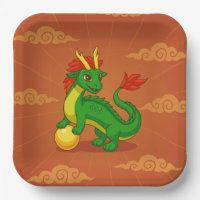 Green Chinese Dragon on Red