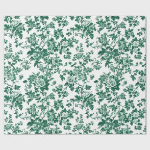 Green Chinoiserie Floral Toile Garden Party Patter Wrapping Paper