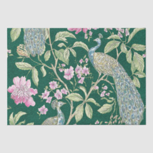 Green Chinoiserie peacock floral elegant decoupage Tissue Paper
