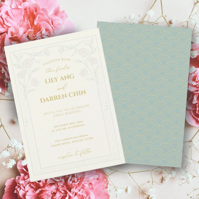 GREEN CHINOISERIE SAGE GREEN WEDDING INVITATION (Creator Uploaded)