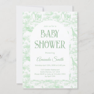 Green Chinoiserie Toile de Jouy baby shower Invitation