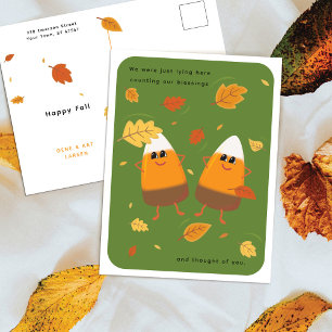Green   Chocolate Candy Corn Duo   Thanksgiving Holiday Postcard