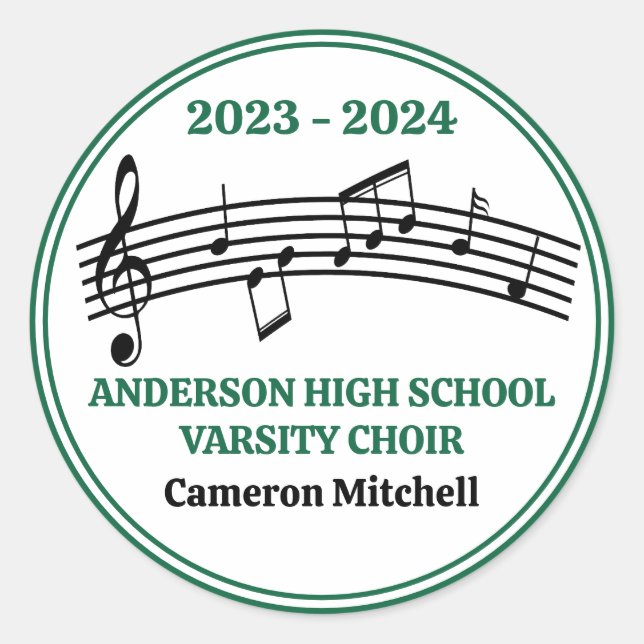 Green Choir Custom High School Graduation Party Classic Round Sticker (Front)