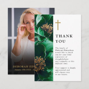 Green Christian Celebration Of Life Photo Thank You Card