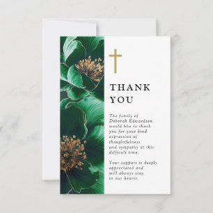 Green Christian Floral Celebration Of Life Thank You Card