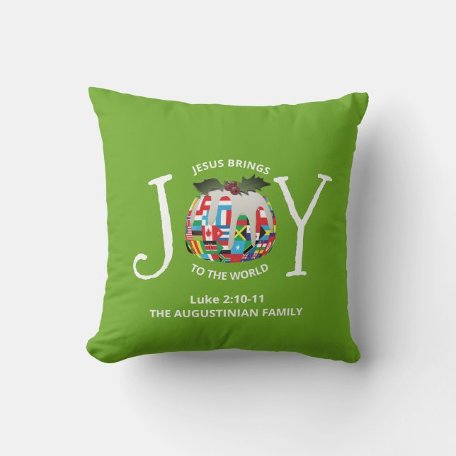  Green Christian JOY TO THE WORLD Christmas Cushion (Front)