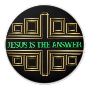 Green Christian Quote Gold Retro Print Ceramic Knob