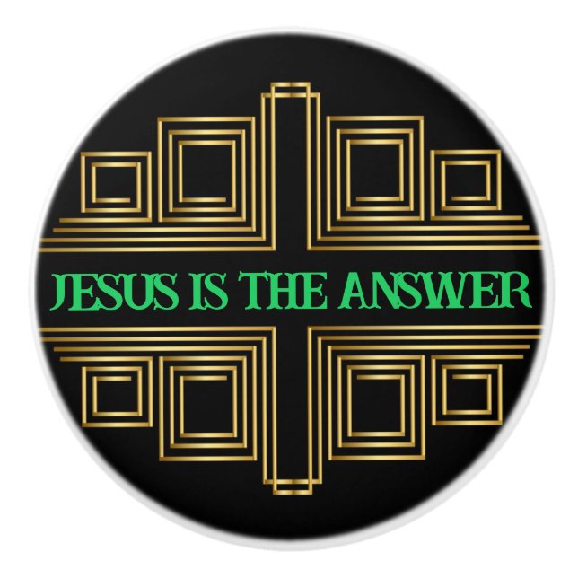 Green Christian Quote Gold Retro Print Ceramic Knob (Front)