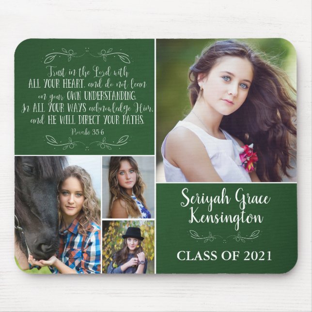 Green Christian Verse Graduation Photo Collage Mouse Mat (Front)