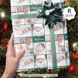 Green Christmas 8 Photo Collage Personalised Wrapping Paper