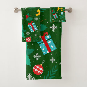Green Christmas Abstract Pattern Bath Towel Set