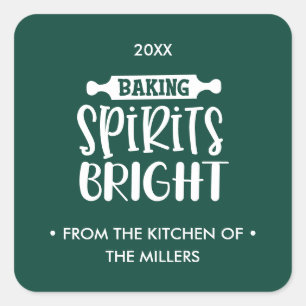 Green   Christmas Baking Spirits Bright Square Sticker