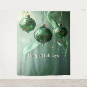 Green Christmas Ball Holiday Backdrop Tapestry