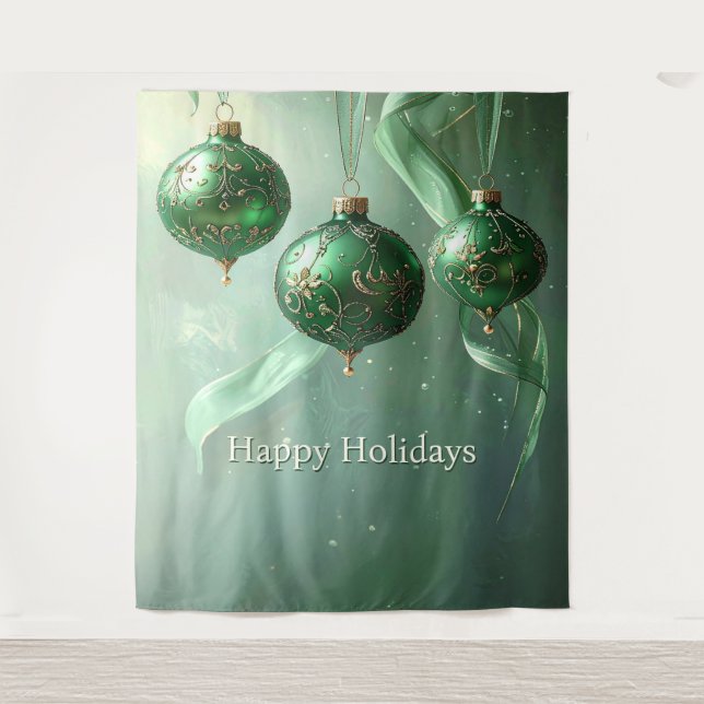 Green Christmas Ball Holiday Backdrop Tapestry (Front)