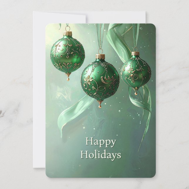 Green Christmas Ball Holiday Card (Front)