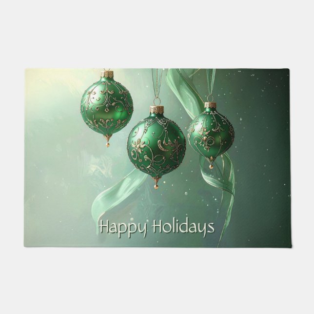 Green Christmas Ball Holiday Doormat (Front)