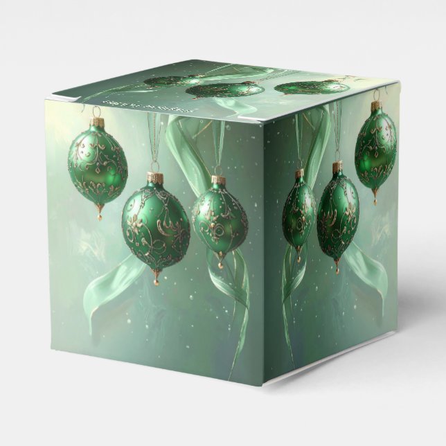Green Christmas Ball Holiday Favor Box (Front Side)