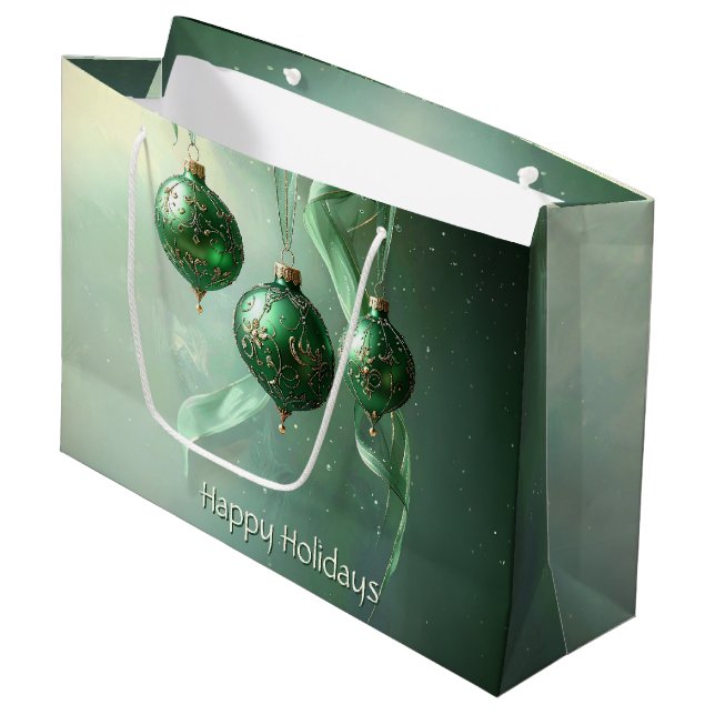 Green Christmas Ball Holiday Gift Bag (Front Angled)